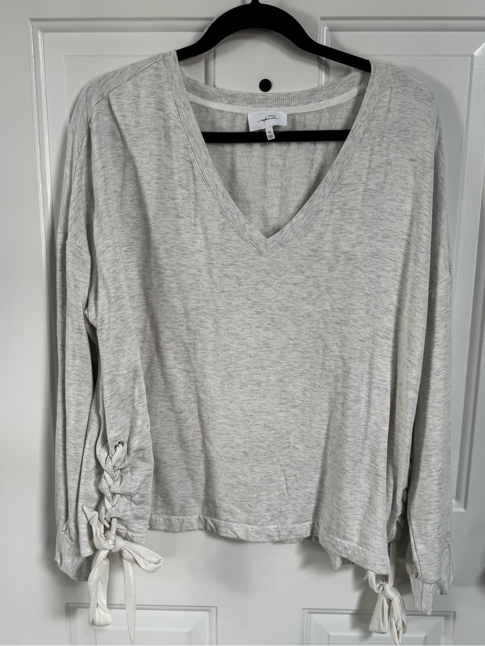 Soma Light Gray V-Neck Tie-Sleeve Sweatshirt